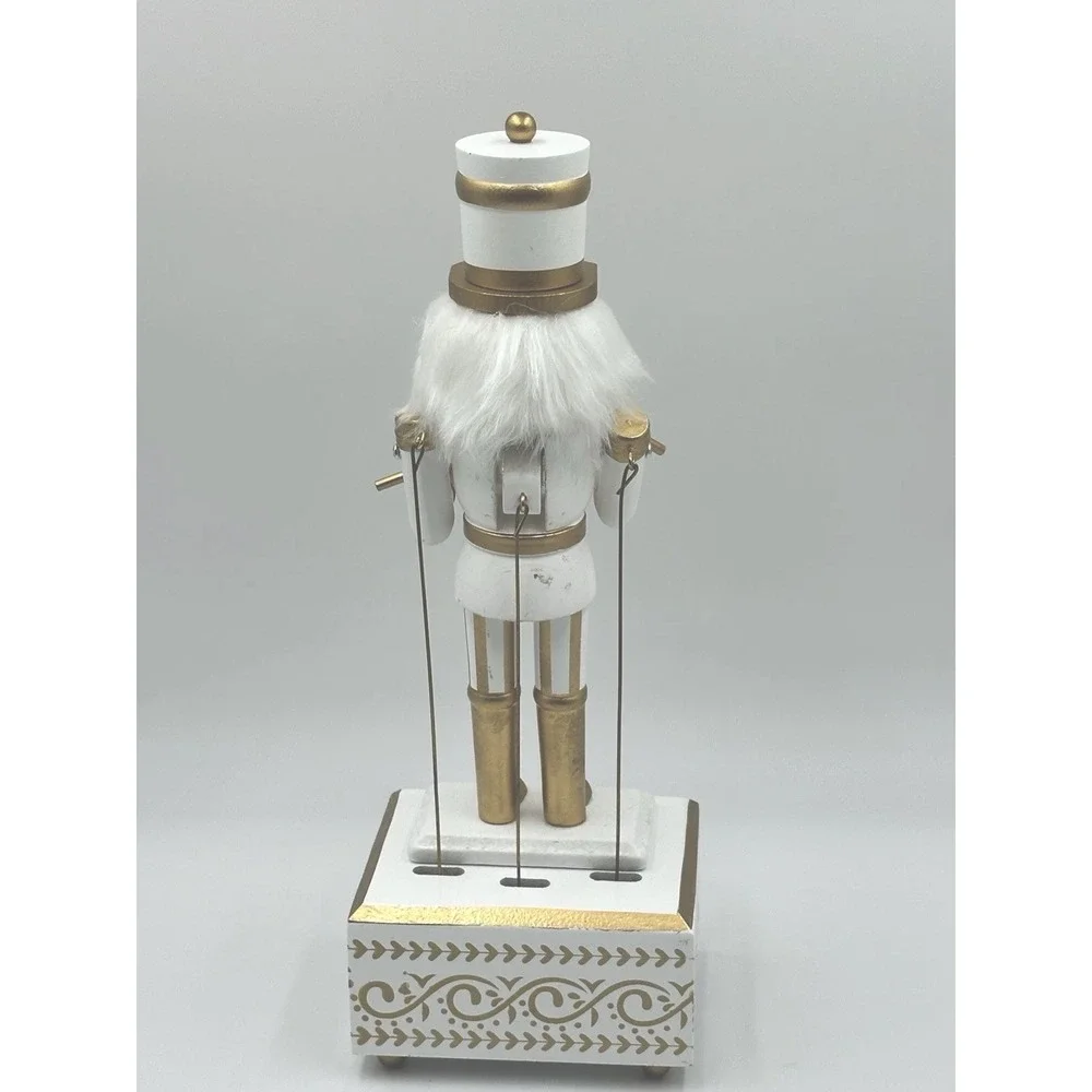 Musical Nutcracker Drummer 14in Gold White Christmas Decor